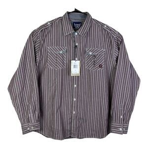Men's Akademiks Burgundy Striped Long Sleeve Button Down Shirt 4XL NEW WITH TAGS